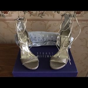Stuart Weitzman Platinum Leg-wrap Sandals - SZ 6
